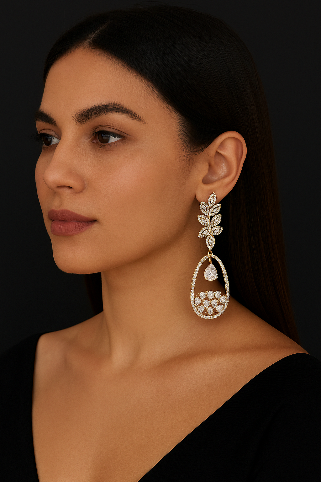 Golden Teardrop Crystal Earrings